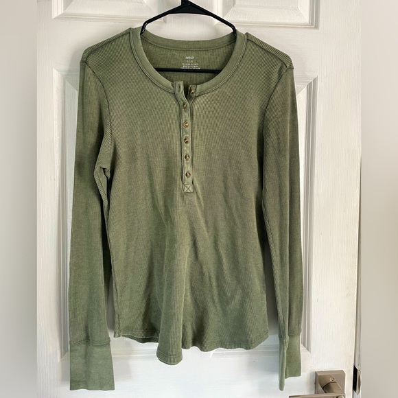 aerie Tops - Aerie Long Sleeve Waffle Rib Henley Tee